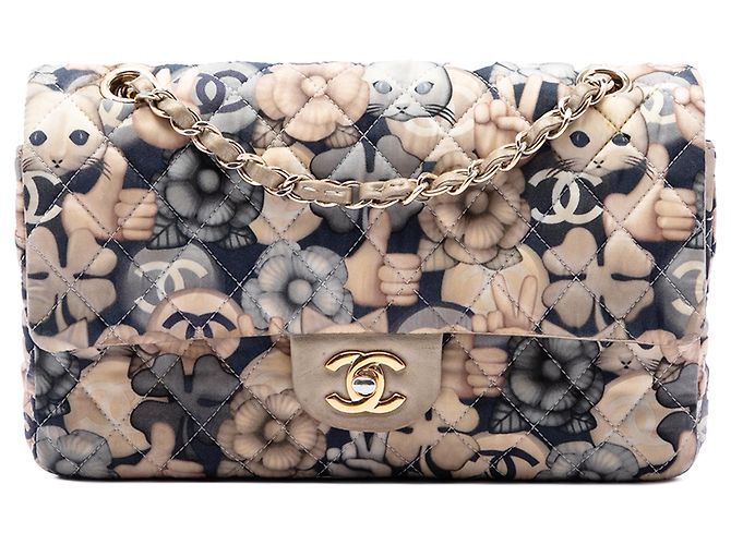 Chanel Blue Medium Classic Nylon Cat Emoticon Double Flap