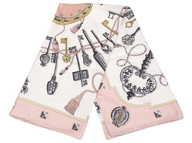 Pañuelo de seda Hermès White Les Cles 90