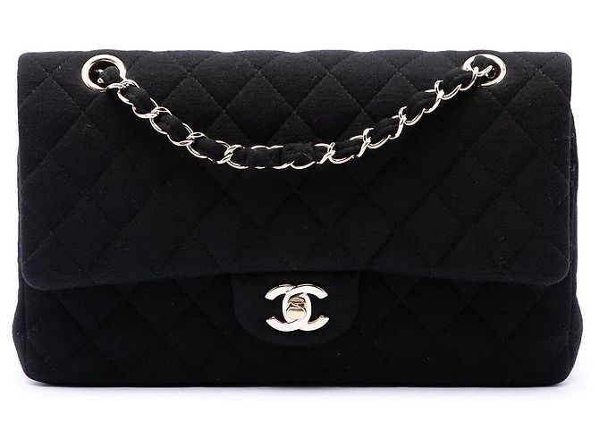 Chanel Black Medium Classic Jersey Double Flap