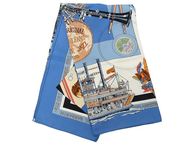 Hermès Blue New Orleans Seidentuch 90