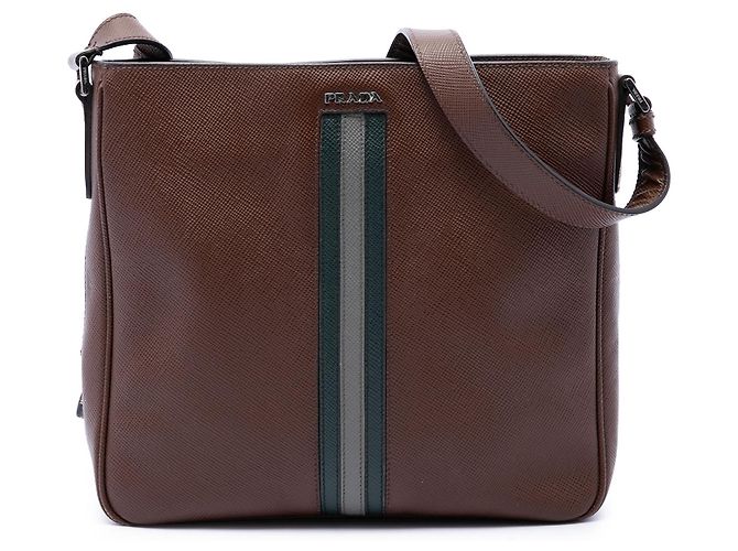 Bolsa Messenger Prada Brown Saffiano Striped