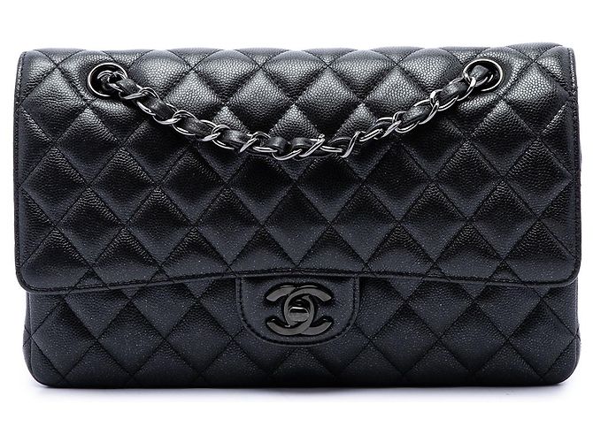Chanel Black Medium Classic Caviar Glitter Double Flap