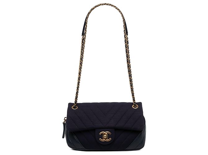Chanel Blue CC Chevron Jersey Flap