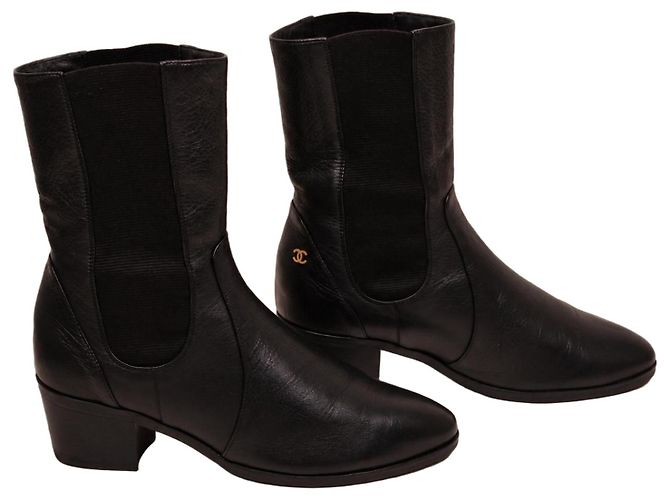 Chanel Runway Black Leather Ankle Boots