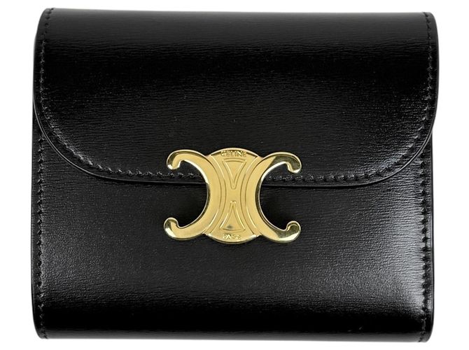 Céline Celine Tri-fold Geldbörse aus schwarzem Leder