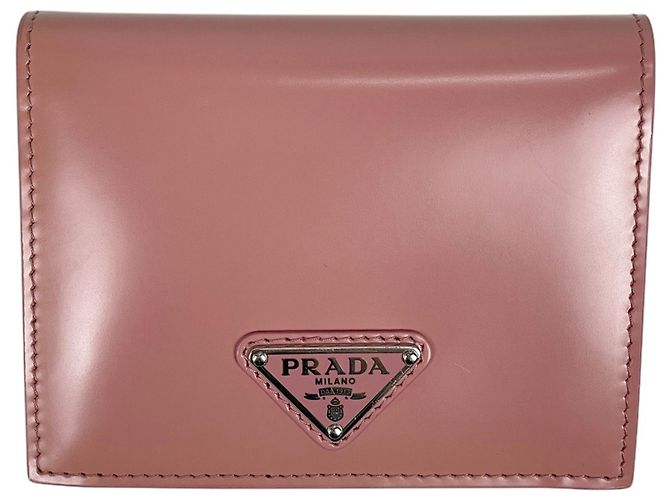 Carteira bi-fold Prada em couro rosa