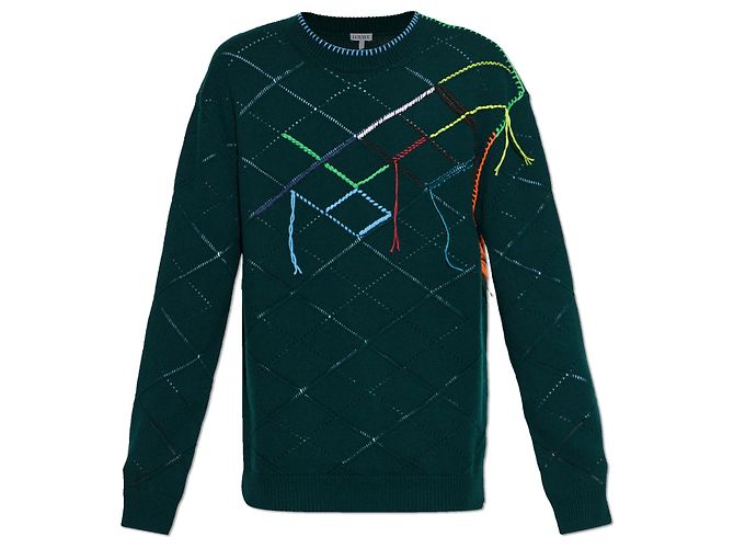 Loewe Wool Sweater Green Geometric Pattern