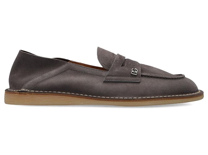 Dolce & Gabbana Grey Suede Leather Loafers