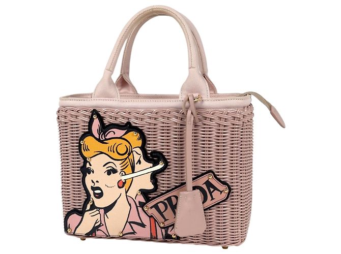 Bolsa Prada rosa de lona estilo cesto