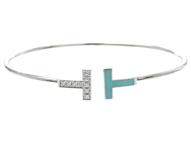 Autre Marque Bangles Tiffany T Wire con diamanti e turchese