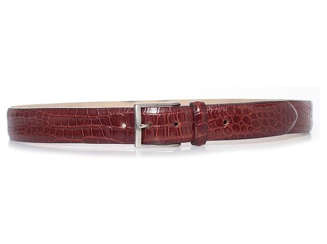 Santoni, Brown leather crocodile belt