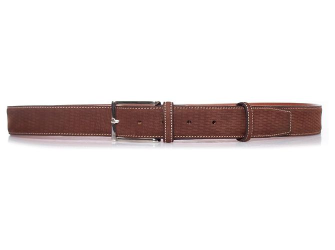 Santoni, Brown textured suede leather belt