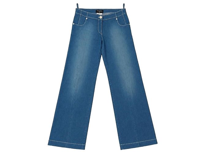 Chanel Runway Wide Leg Jeans Denim Azul