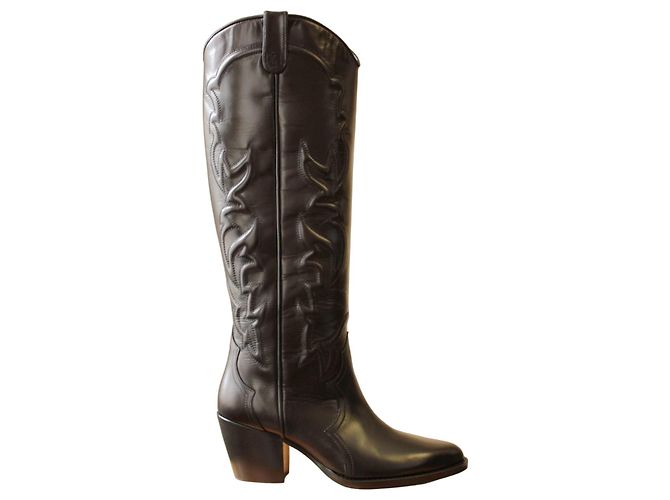 Maje Botas Cowboy em Couro Preto