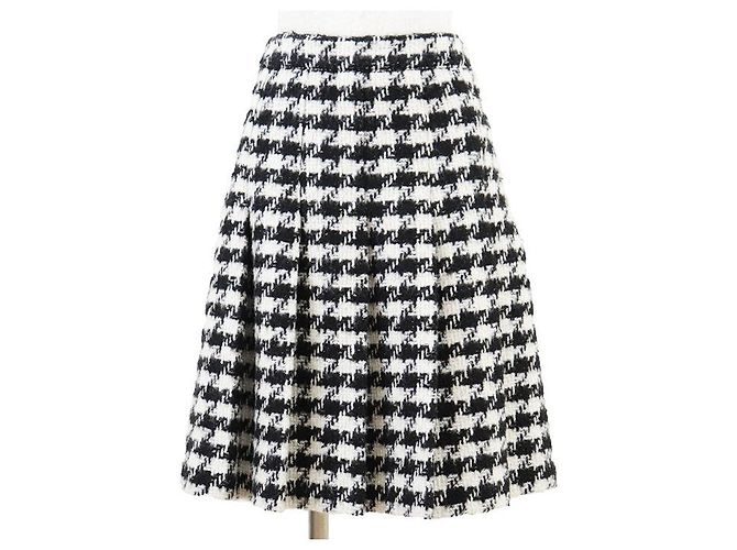 Céline CELINE Houndstooth Wool Blend Pleated Skirt