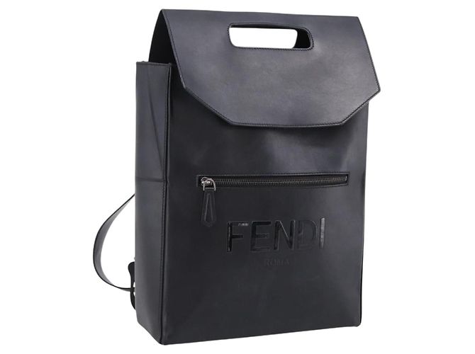 FENDI Backpack Leather Black Silver