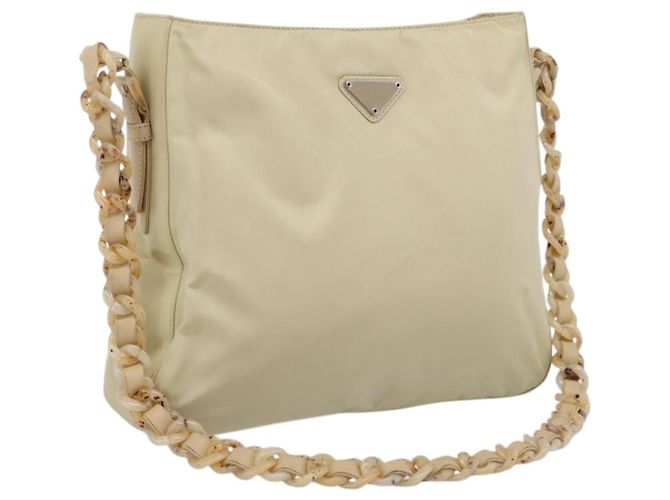 PRADA Chain Shoulder Bag Nylon Ivory Silver