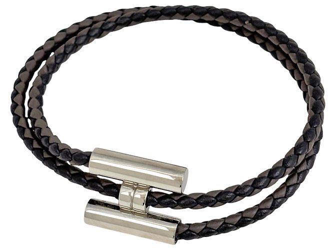 Hermès Pulseira Charm Tresse Hermes em Preto e Prata