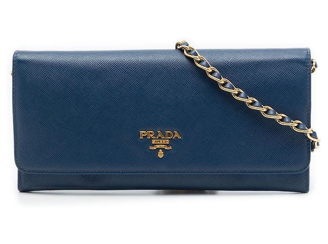 Cartera con cadena Prada Blue Saffiano