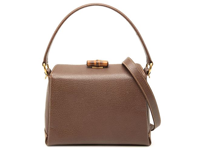 Bamboo Bolsa Satchel Gucci em couro de bezerro granulado marrom com bambu