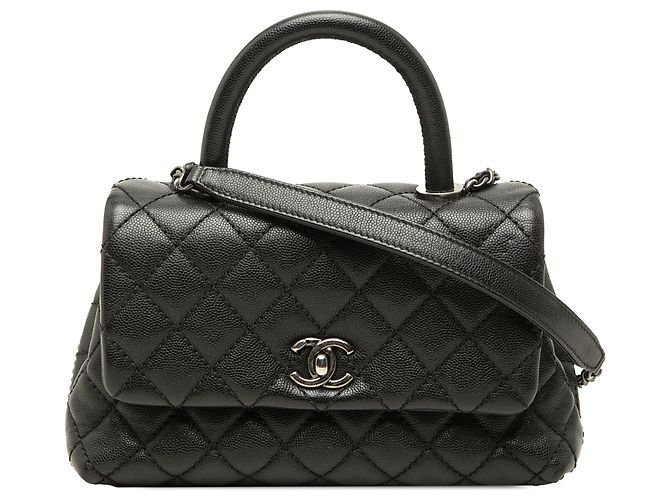 Borsa Chanel Mini Quilted Caviar Coco Top Handle Nera