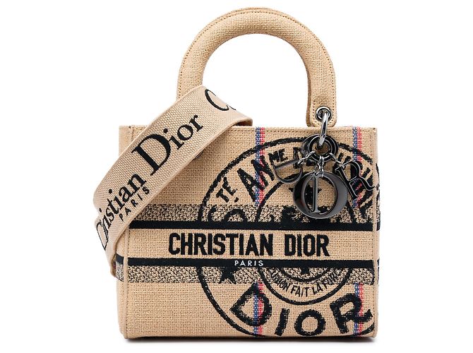 Dior Beige Medium Jute Embroidered Lady D Lite