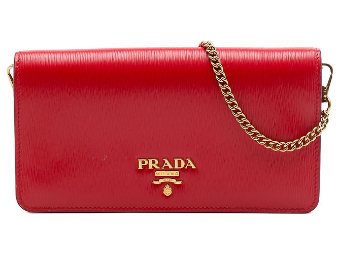 Prada Red Vitello Move Clutch mit Kette