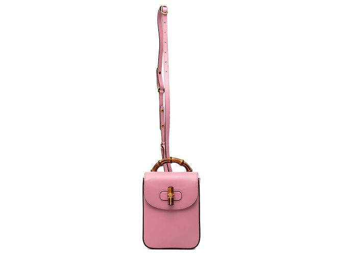 Bamboo Gucci Mini Bolsa de Couro de Bezerro Rosa com Alça de Bambu