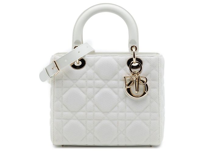 Dior White Medium Mesh Cannage Lady Dior