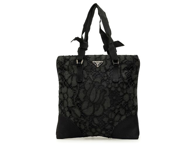 Bolsa Prada em Tessuto preto e renda floral