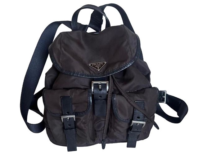 Prada Zaino in Nylon Marrone e Pelle