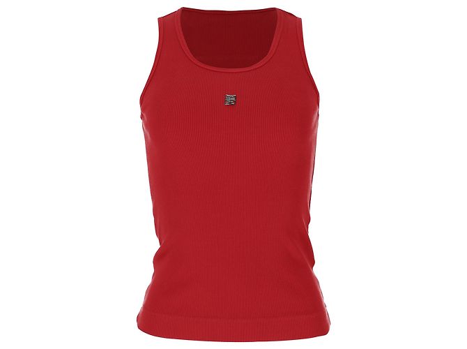 Canotta in maglia a coste con logo Givenchy in cotone rosso