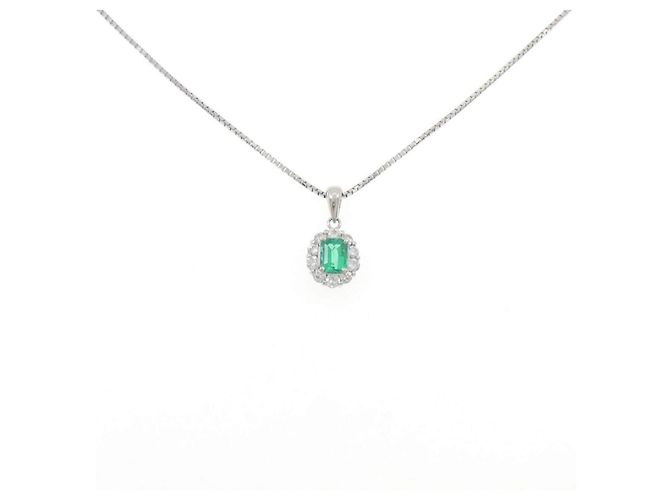 Autre Marque Pt900 Pt850 Smaragd Diamant Halskette
