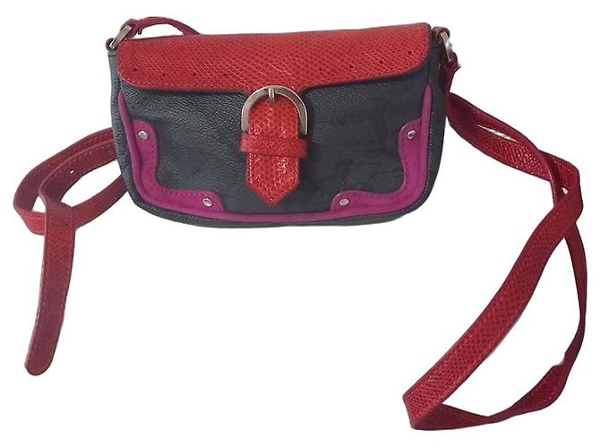 Autre Marque Alviero Martini Bolsa de Ombro em Couro Cinza e Vermelho