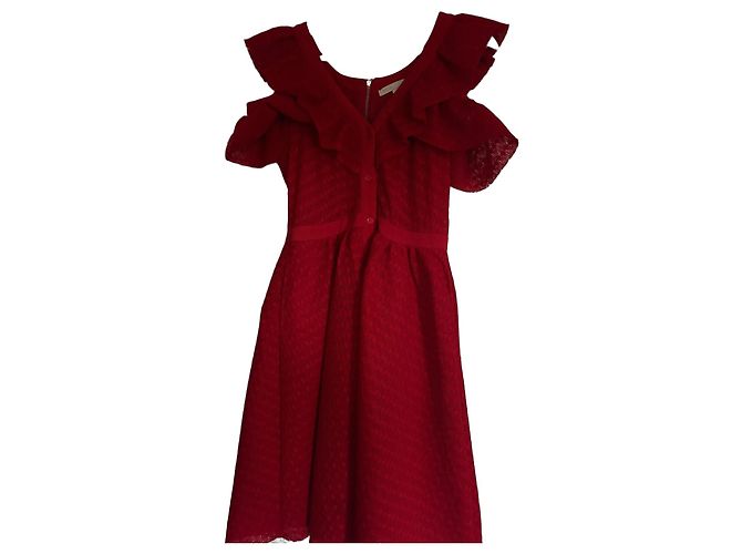 Maje Rotes Spitzenkleid mit Rüschen