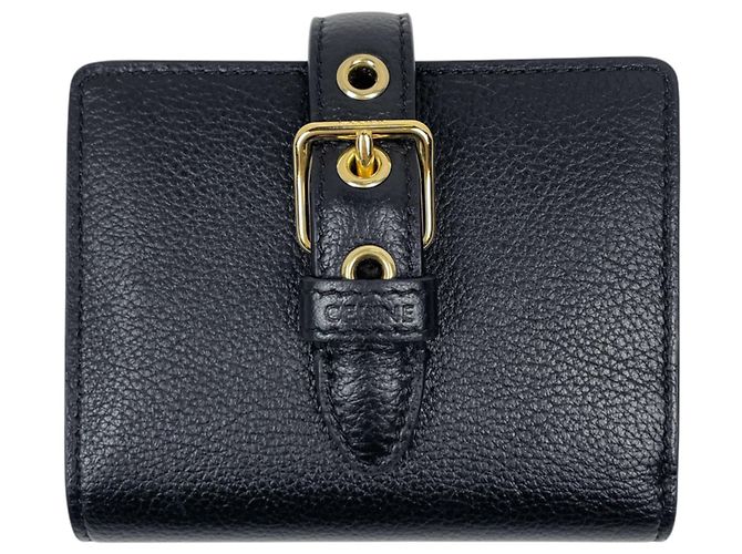 Céline Celine Bi-fold Wallet in Black Leather