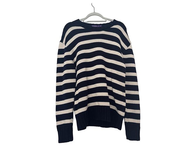 Ralph Lauren Pull rayé bleu marine et blanc en coton