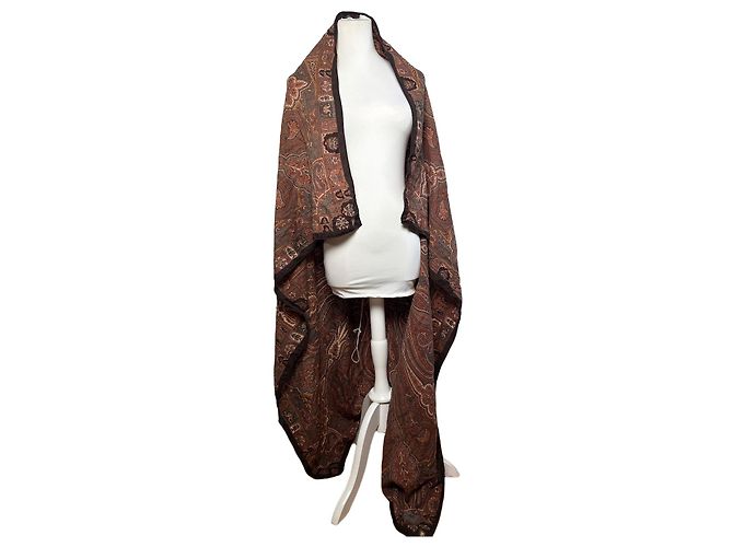 Sciarpa Vintage Etro in Lana e Seta Paisley Rust Brown Cream