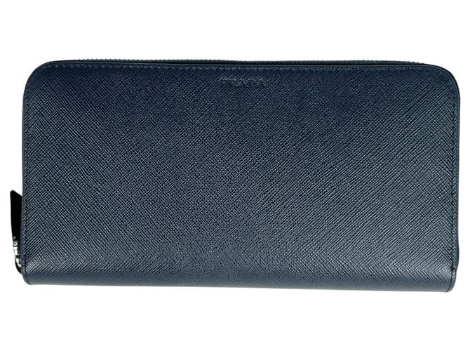 Prada Saffiano Leather Long Wallet in Navy
