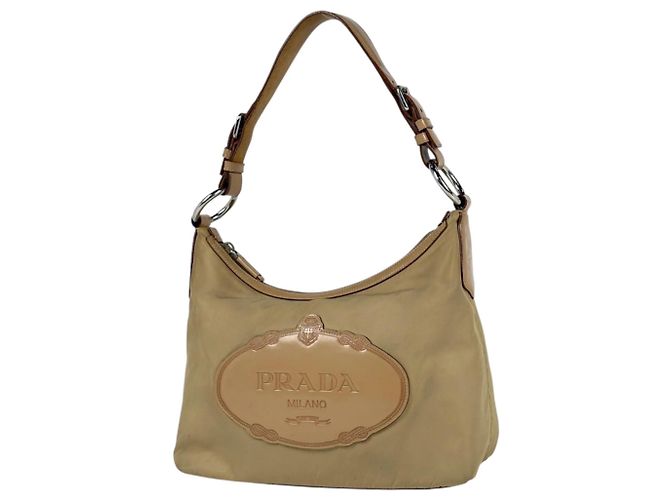 Borsa a tracolla Prada in nylon e pelle beige