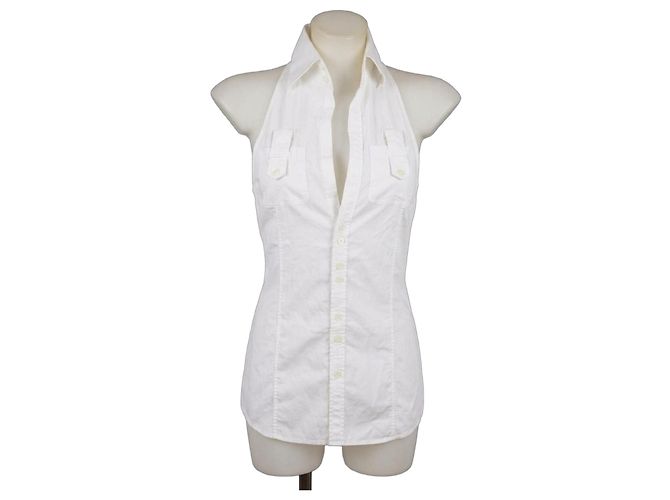 Dsquared2 Camisa Halter Escote en V Blanca de Algodón