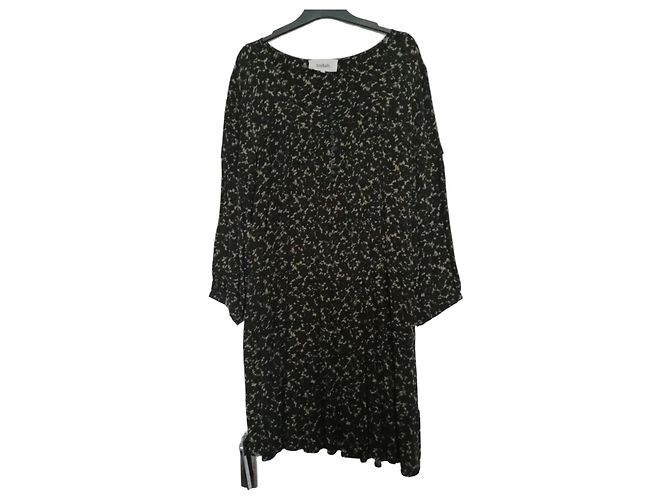 Ba&sh Vestido estampado em viscose azul e bege