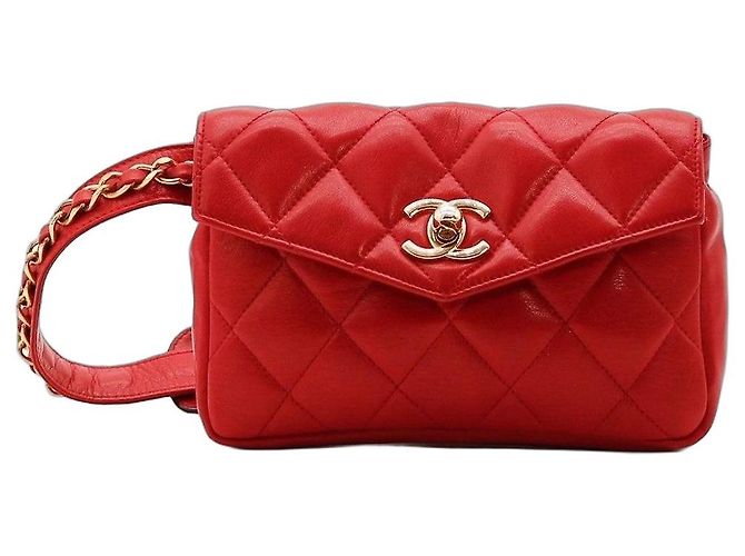 Chanel Red Quilted Leather Belt Bag