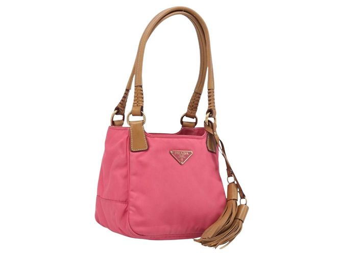 PRADA Bolsa de Mão Nylon Rosa Tom Dourado