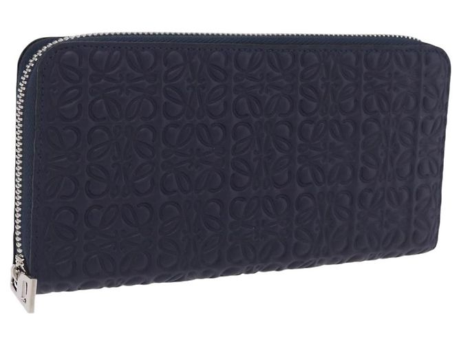 LOEWE Anagram Long Wallet Leather Navy Silver