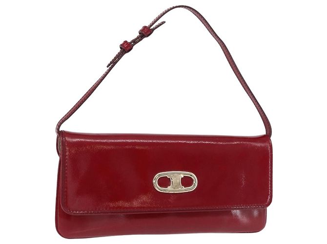 Céline CELINE Triomphe Shoulder Bag Leather Red Gold Tone