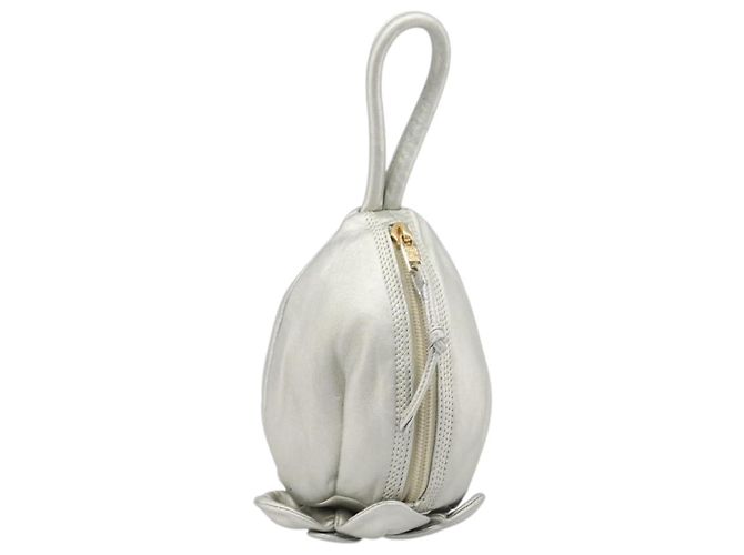 Céline CELINE Pouch Leather Silver Gold