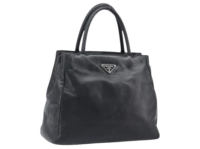 PRADA Handtasche Leder Schwarz Silber