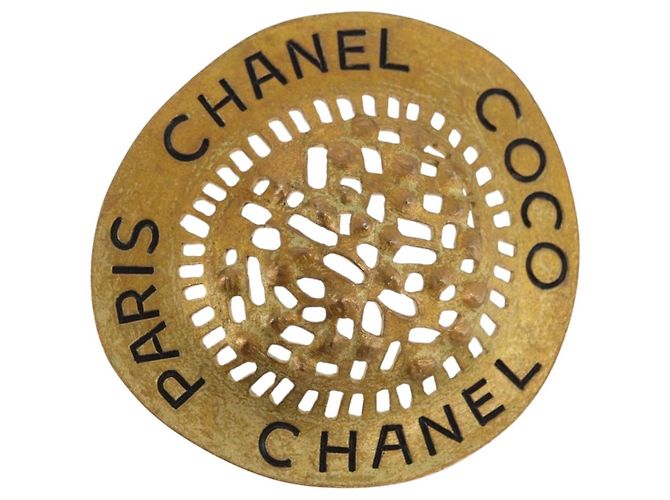 CHANEL Brosche Metall Gold-Ton CC