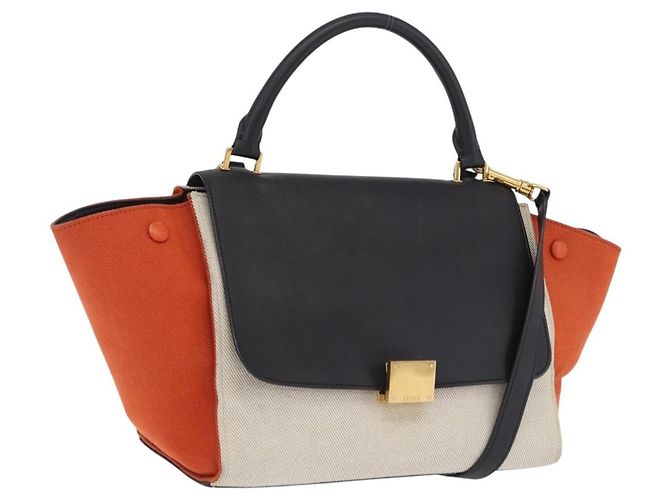 Trapèze Céline CELINE Sac à main Trapeze Canvas 2way Orange Doré